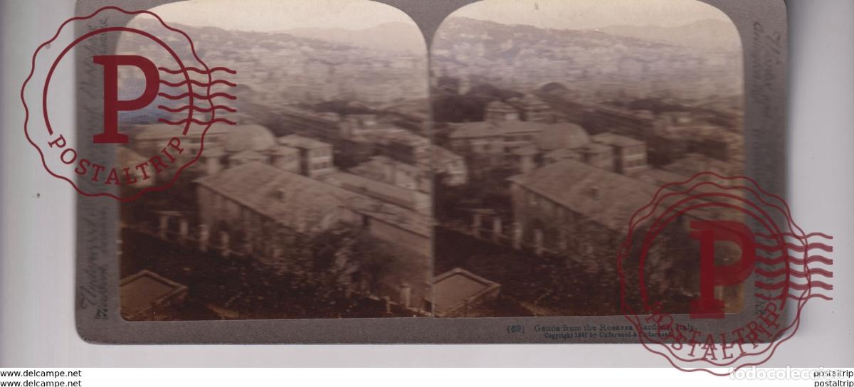 Fotograf&iacute;a antigua: ITALY ITALIA GENOA FROM ROSAZZA GARDENS ROME UNDERWOOD st&eacute;r&eacute;oscopique st&eacute;r&eacute;oscope carte photo st&eacute;r&eacute;