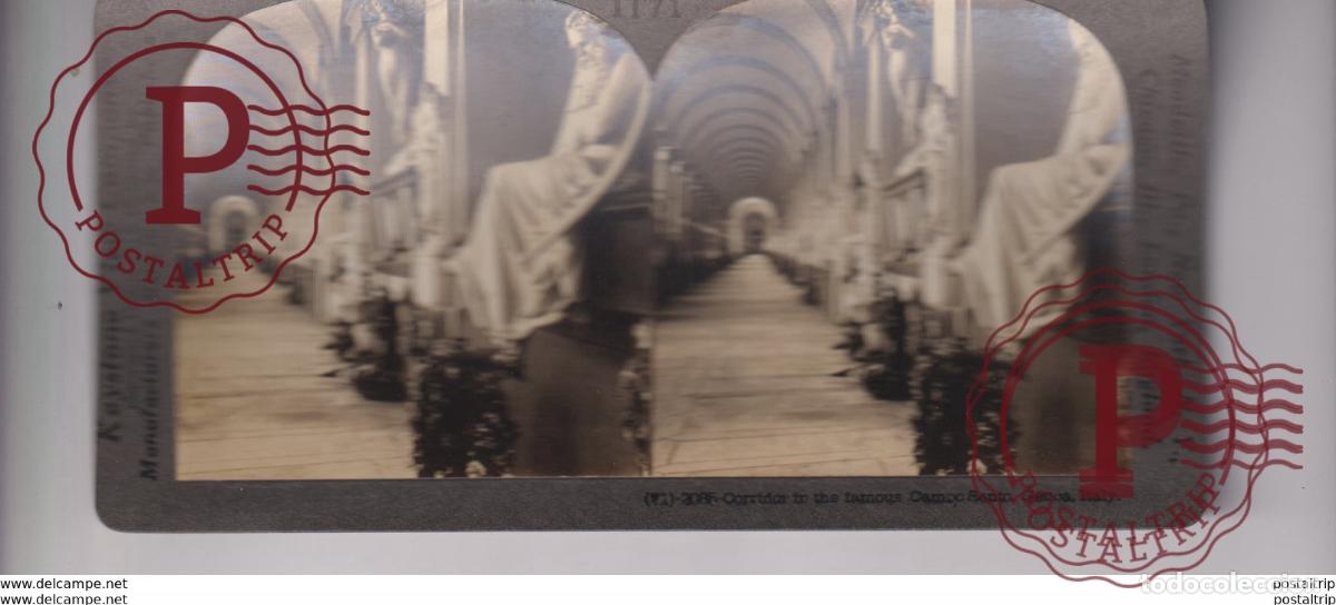 Fotograf&iacute;a antigua: ITALY ITALIA CORRIDOR CAMPO SANTO GENOA st&eacute;r&eacute;oscopique st&eacute;r&eacute;oscope carte photo st&eacute;r&eacute;o