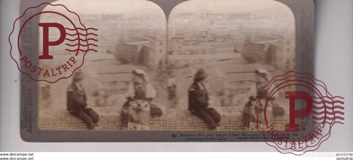 Fotograf&iacute;a antigua: ITALY ITALIA JANICULUM AVENTINE HILL ALBAN MOUNTAINS ROME st&eacute;r&eacute;oscopique st&eacute;r&eacute;oscope carte photo s