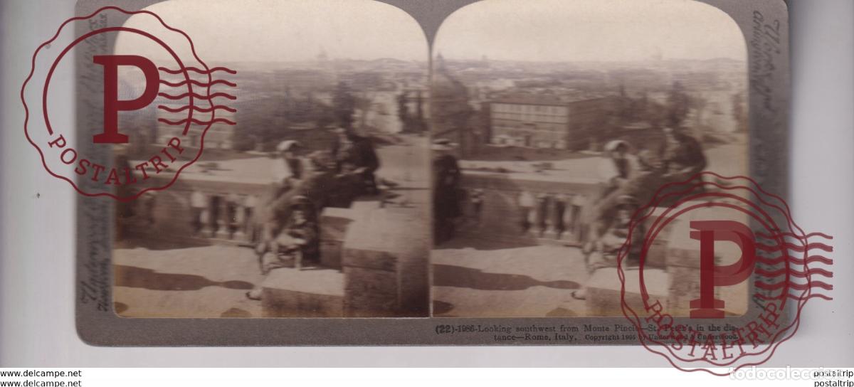 Fotograf&iacute;a antigua: ITALY ITALIA MONTE PINCIO ST PETERS ROME st&eacute;r&eacute;oscopique st&eacute;r&eacute;oscope carte photo st&eacute;r&eacute;o