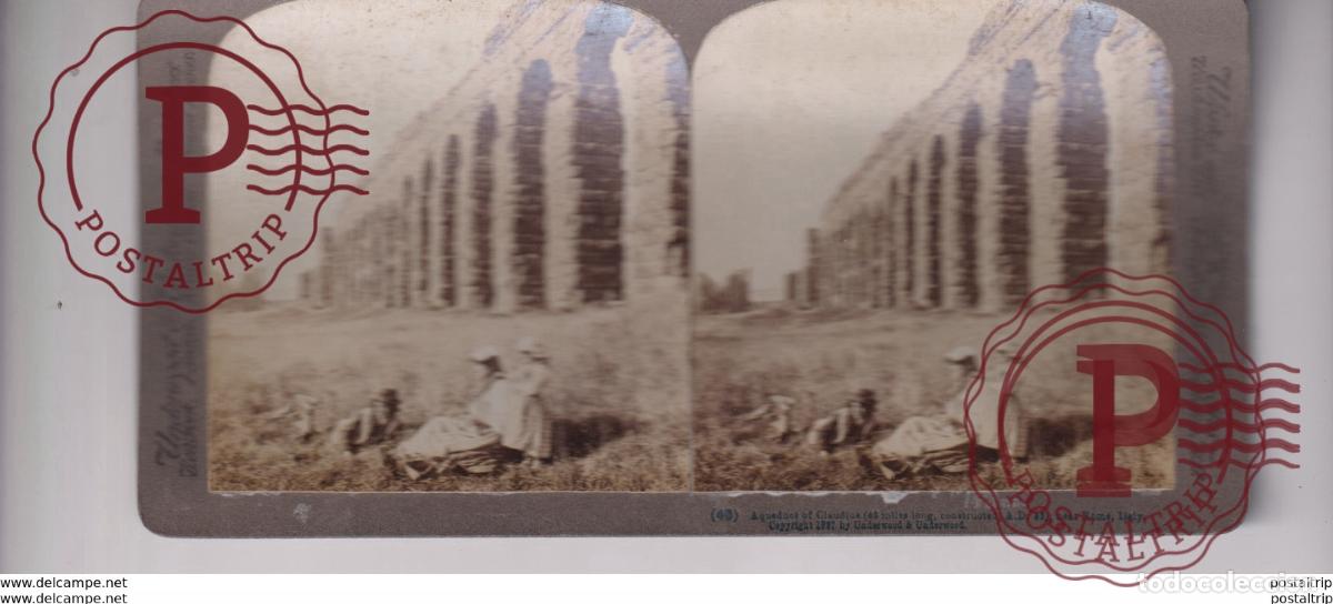 Fotograf&iacute;a antigua: ITALY ITALIA AQUEDUCT CLAUDIUS ROME st&eacute;r&eacute;oscopique st&eacute;r&eacute;oscope carte photo st&eacute;r&eacute;o
