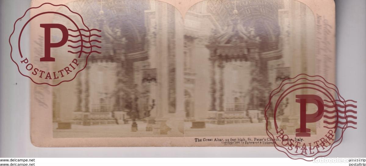 Photographie ancienne: ITALY ITALIA THE GREAT ALTAR ST PETERS CHURCH ROME st&eacute;r&eacute;oscopique st&eacute;r&eacute;oscope carte photo st&eacute;r&eacute;o