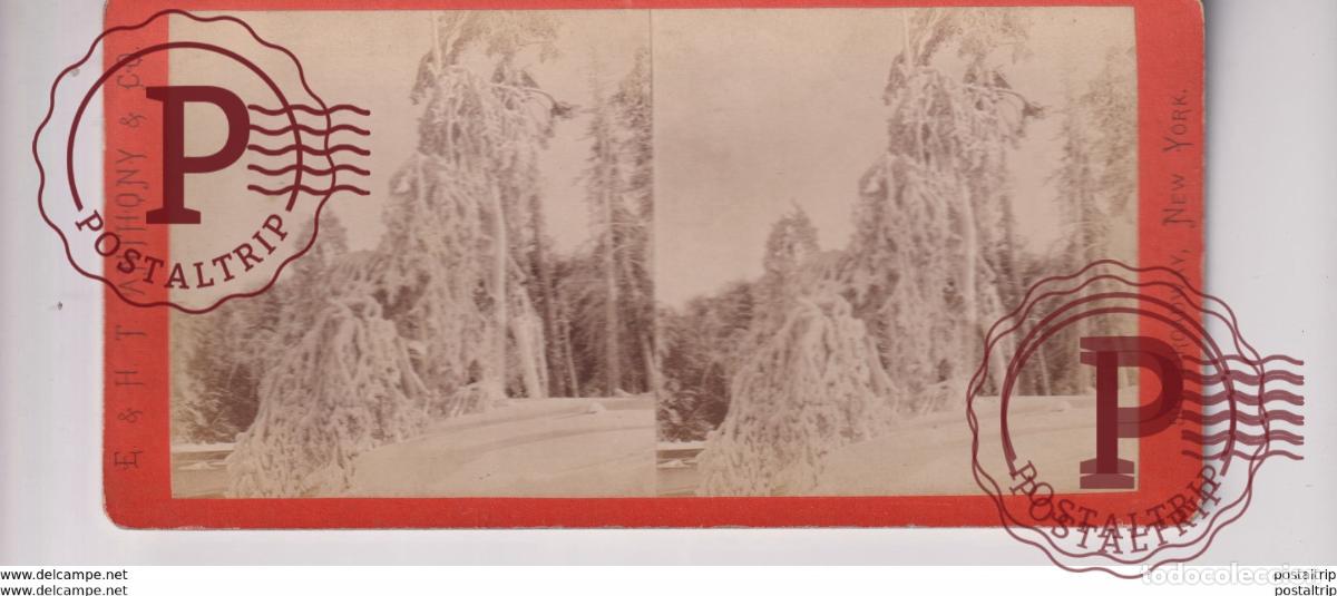 Photographie ancienne: NIAGARA IN WINTER VIEW ON LUNA ISLAND NIAGARA FALLS st&eacute;r&eacute;oscopique st&eacute;r&eacute;oscope carte photo st&eacute;r&eacute;o