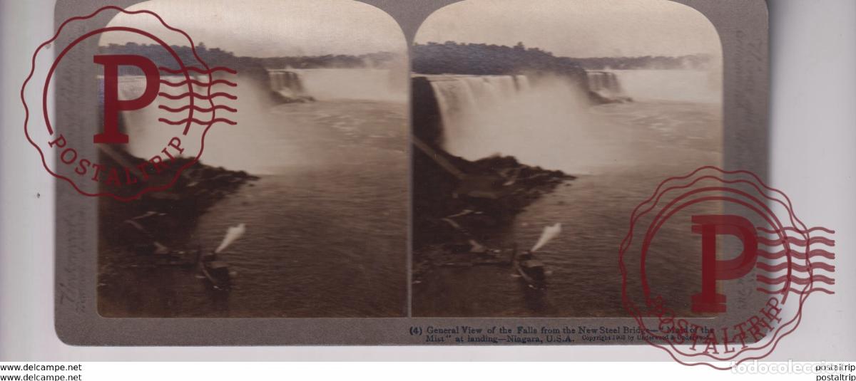 Photographie ancienne: GENERAL VIEW OF THE FALLS FROM THE NEW STEEL BRIDGE NIAGARA FALLS st&eacute;r&eacute;oscopique st&eacute;r&eacute;oscope cart