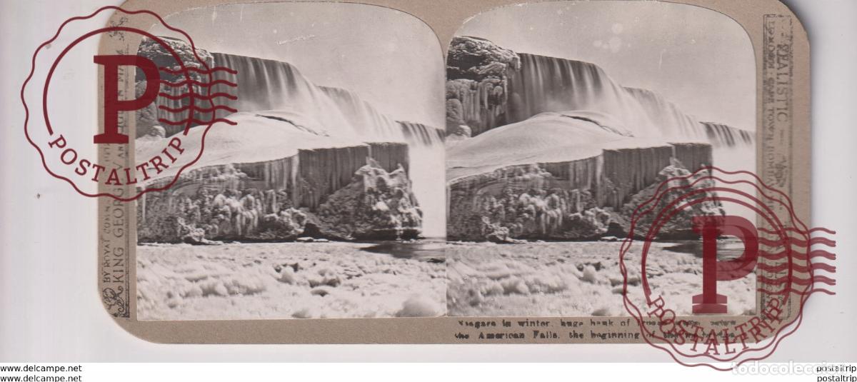 Photographie ancienne: NIAGARA IN WINTER NIAGARA FALLS st&eacute;r&eacute;oscopique st&eacute;r&eacute;oscope carte photo st&eacute;r&eacute;o