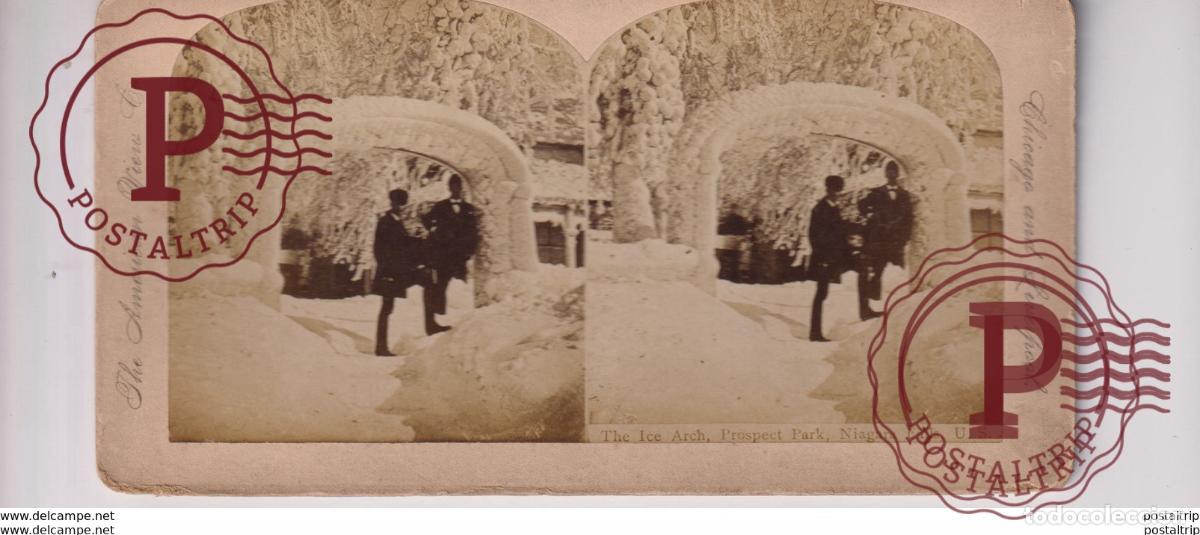 Photographie ancienne: NIAGARA IN WINTER THE ICE ARCH PROSPECT PARK NIAGARA FALLS st&eacute;r&eacute;oscopique st&eacute;r&eacute;oscope carte phot