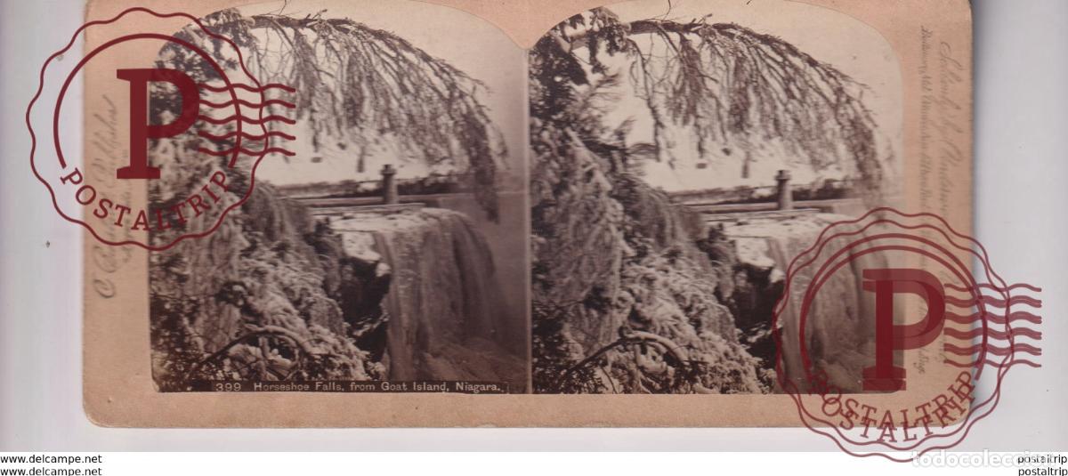 Fotograf&iacute;a antigua: HORSESHOE FALLS FROM GOAT ISLAND NIAGARA FALLS st&eacute;r&eacute;oscopique st&eacute;r&eacute;oscope carte photo st&eacute;r&eacute;o