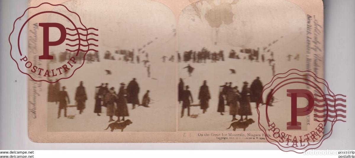 Fotograf&iacute;a antigua: ON THE GREAT ICE MOUNTAIN USA NIAGARA FALLS st&eacute;r&eacute;oscopique st&eacute;r&eacute;oscope carte photo st&eacute;r&eacute;o