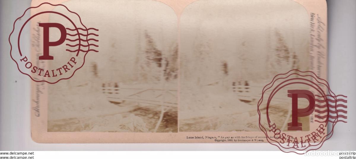 Fotograf&iacute;a antigua: LUNA ISLAND UNDERWOOD NIAGARA FALLS st&eacute;r&eacute;oscopique st&eacute;r&eacute;oscope carte photo st&eacute;r&eacute;o