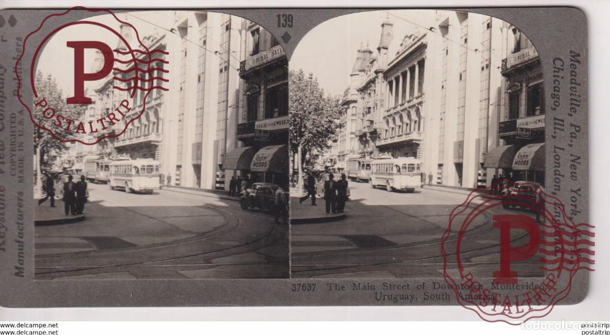 Photographie ancienne: URUGUAY. MONTEVIDEO. THE MAIN STREET OF DOWNTOWN. - KEYSTONE VIEW COMPANY. ESTEREOSCOPICA