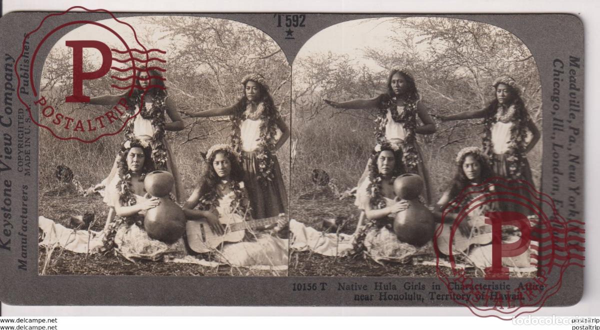 Photographie ancienne: HAWAII NATIVE HULA GIRLS HONOLULU. - KEYSTONE VIEW COMPANY. ESTEREOSCOPICA
