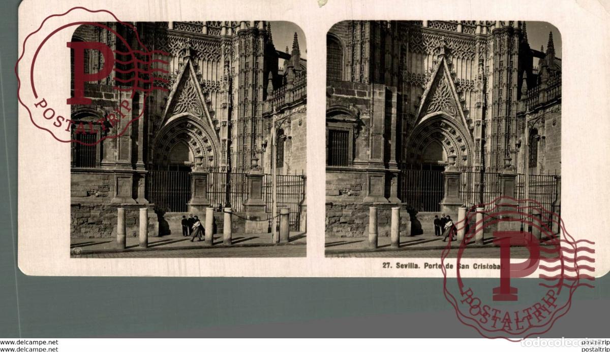 Alte Fotografie: ESPA&Ntilde;A SPAIN. SEVILLA. PUERTA DE SAN CRISTOBAL. ESTEREOSCOPICA