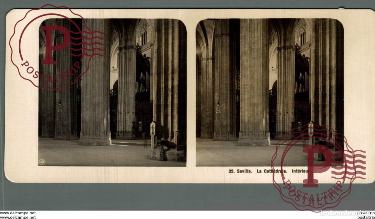Alte Fotografie: ESPA&Ntilde;A SPAIN. SEVILLA INTERIOR DE LA CATEDRAL. - ESTEREOSCOPICA