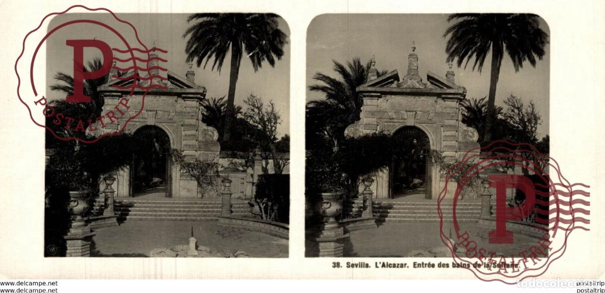 Alte Fotografie: ESPA&Ntilde;A SPAIN. SEVILLA ALCAZAR. - ESTEREOSCOPICA