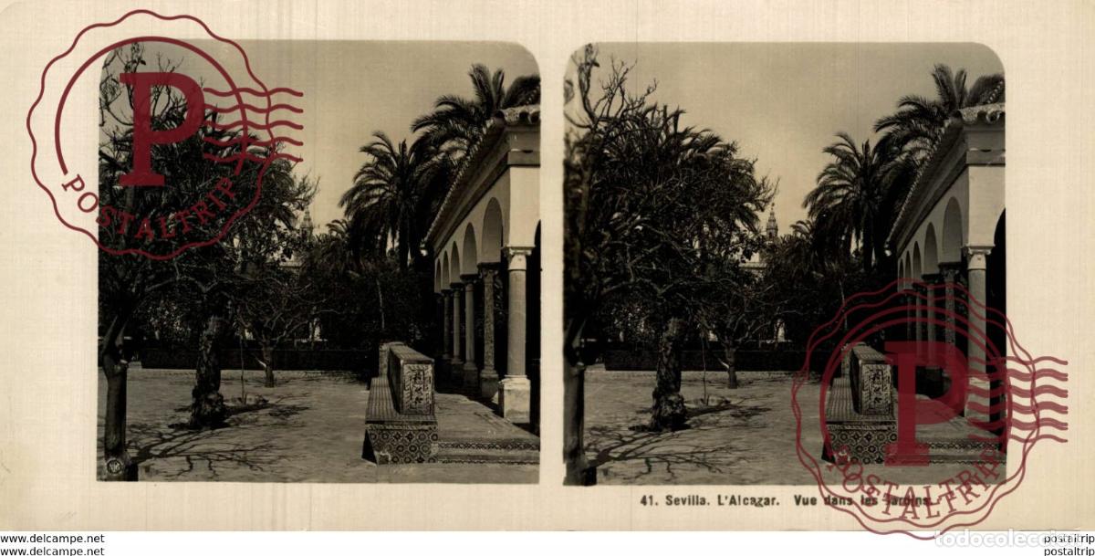 Alte Fotografie: ESPA&Ntilde;A SPAIN. SEVILLA ALCAZAR. - ESTEREOSCOPICA