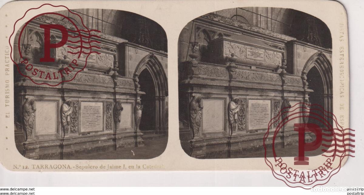 Alte Fotografie: ESPA&Ntilde;A SPAIN. TARRAGONA. SEPULCRO DE JAIME I EN LA CATEDRAL. - ESTEREOSCOPICA