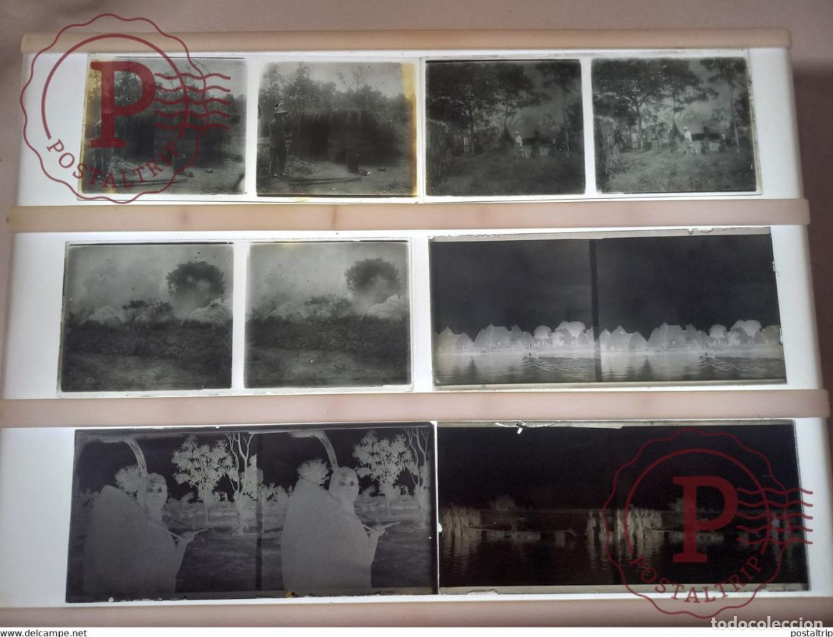 Fotograf&iacute;a antigua: 1 ensemble de 14 plaques st&eacute;r&eacute;oscopiques n&eacute;gatives et positives 13 x 6 cm Cameroun afrique africa
