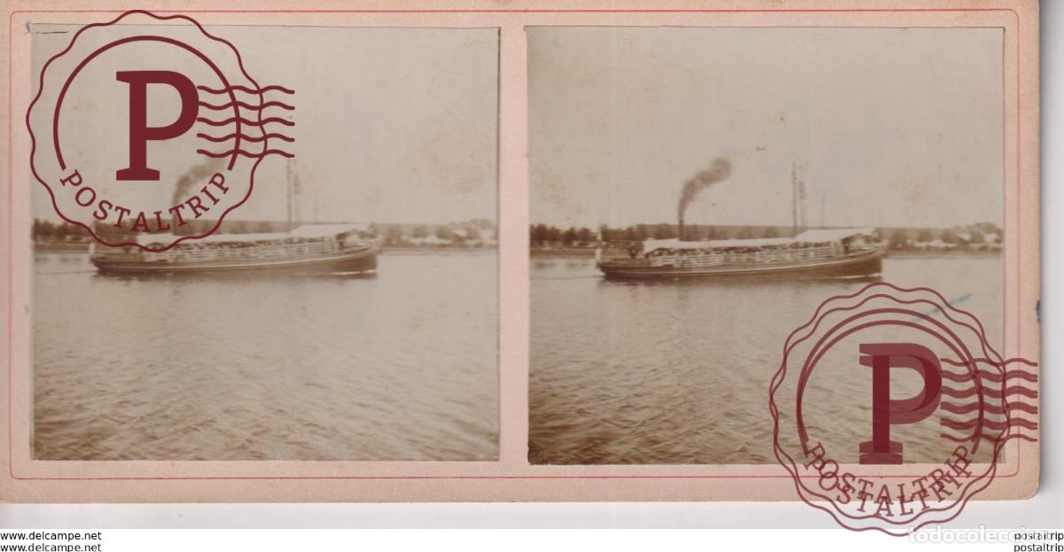 Fotograf&iacute;a antigua: SCHOOLFEEST BOOT BARCO SHIP 18*9CM ESTEREOSCOPICA ESTEREO PRIVATE COLLECTIE NEDERLAND
