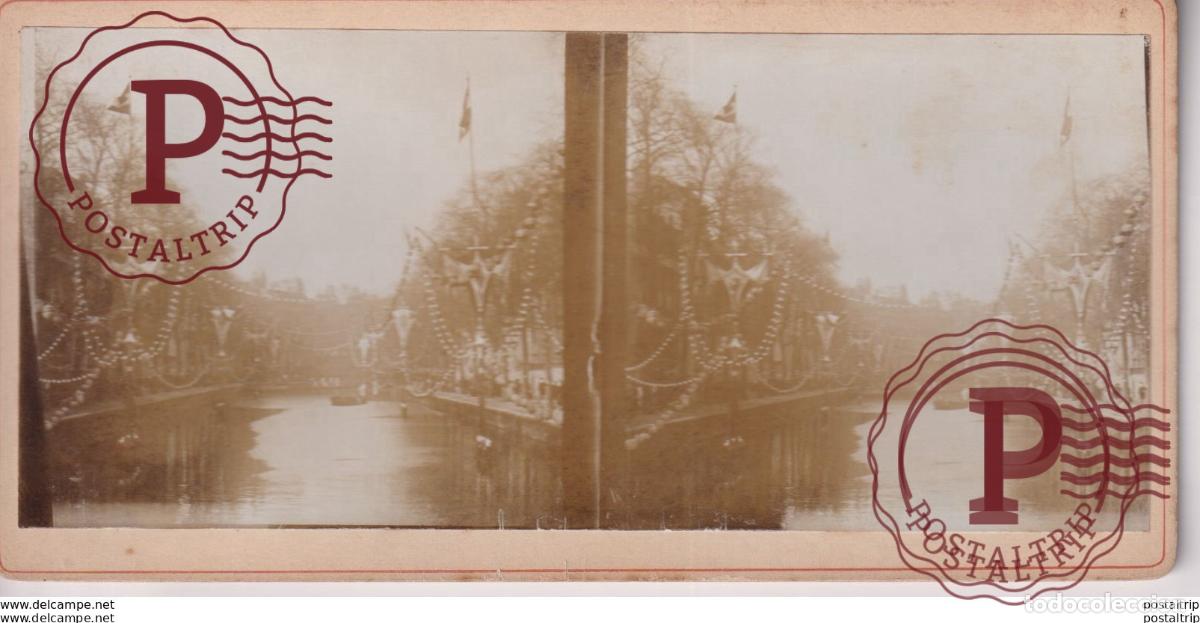 Fotograf&iacute;a antigua: KRONING KONINGIN AMSTERDAM KRONINGSFEESTEN 18*9CM ESTEREOSCOPICA ESTEREO PRIVATE COLLECTIE NEDERLAN