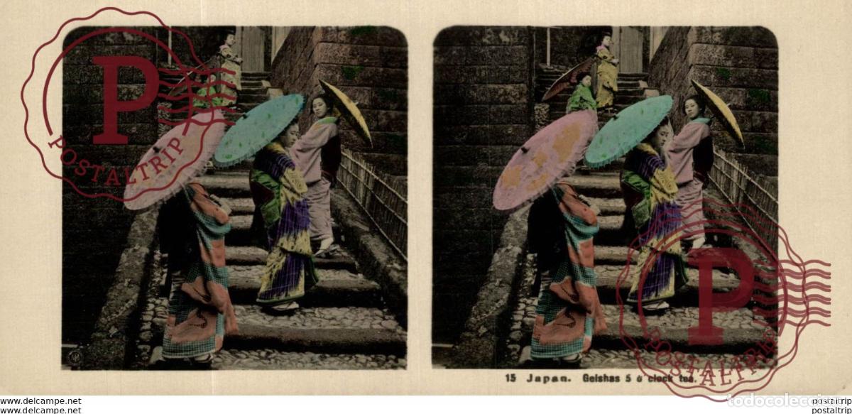 Fotograf&iacute;a antigua: JAPAN. JAPON. GEISHAS FIVE O`CLOCK TEA. ESTEREOSCOPICA - ST&Eacute;R&Eacute;OSCOPIQUE - STEREOSCOPIC