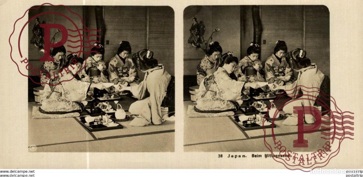 Fotograf&iacute;a antigua: JAPAN. JAPON. BEIM MITTAGESSEN. ESTEREOSCOPICA - ST&Eacute;R&Eacute;OSCOPIQUE - STEREOSCOPIC