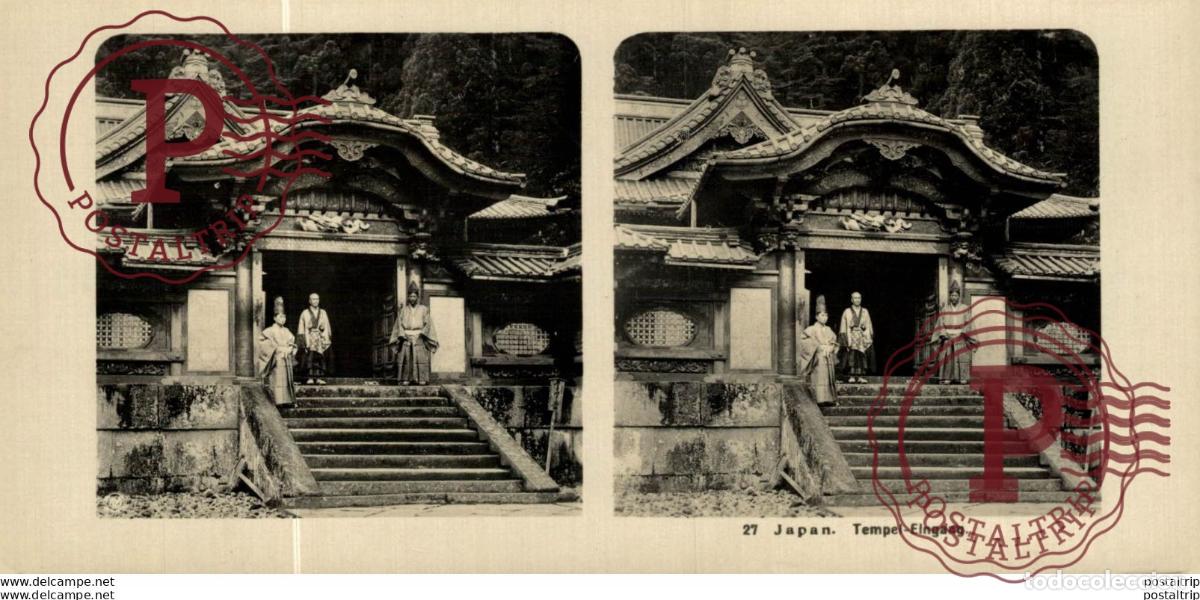 Fotograf&iacute;a antigua: JAPAN. JAPON. TEMPEL EINGANG. ESTEREOSCOPICA - ST&Eacute;R&Eacute;OSCOPIQUE - STEREOSCOPIC