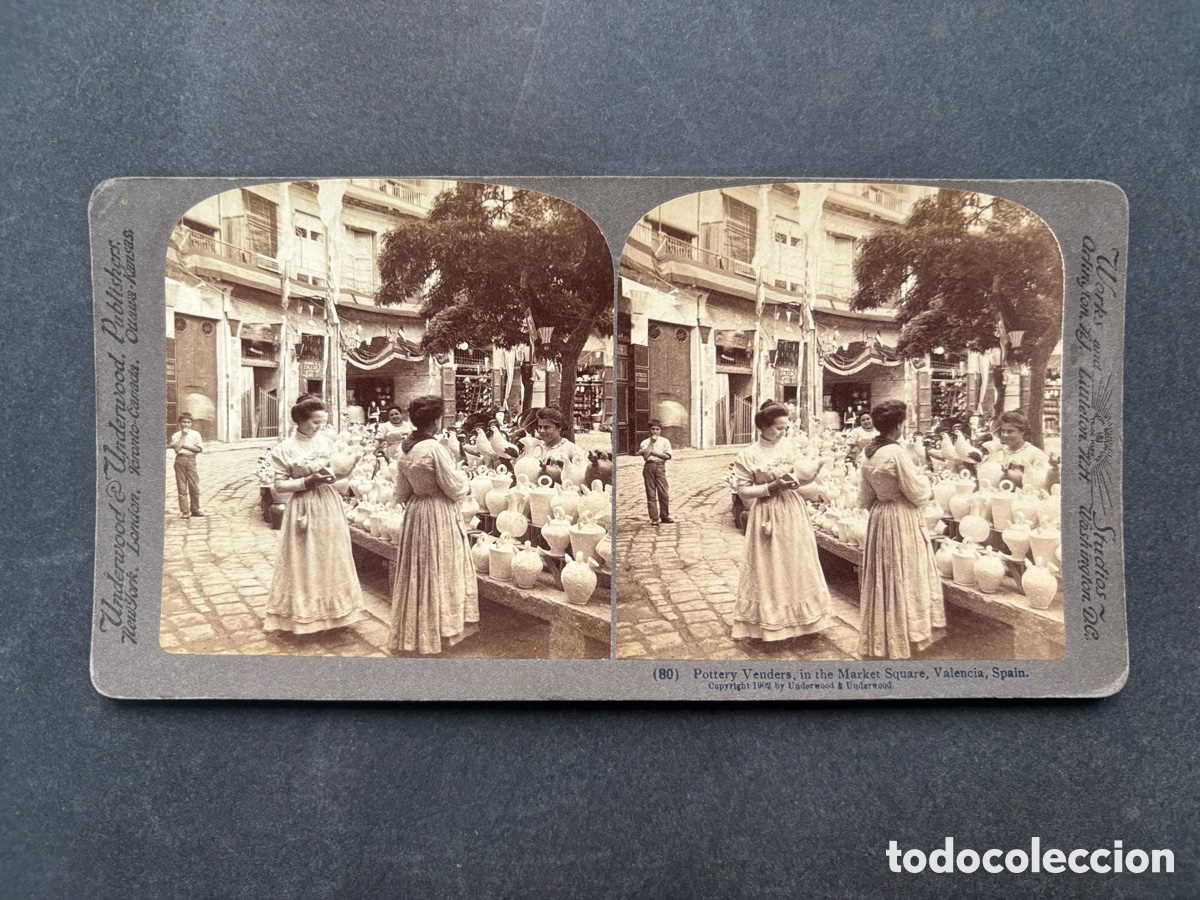 Fotograf&iacute;a antigua: VALENCIA, MERCADO EN PLAZA REDONDA - VISTA ESTEREOSCOPICA - PRONCIPIO SIGLO XX