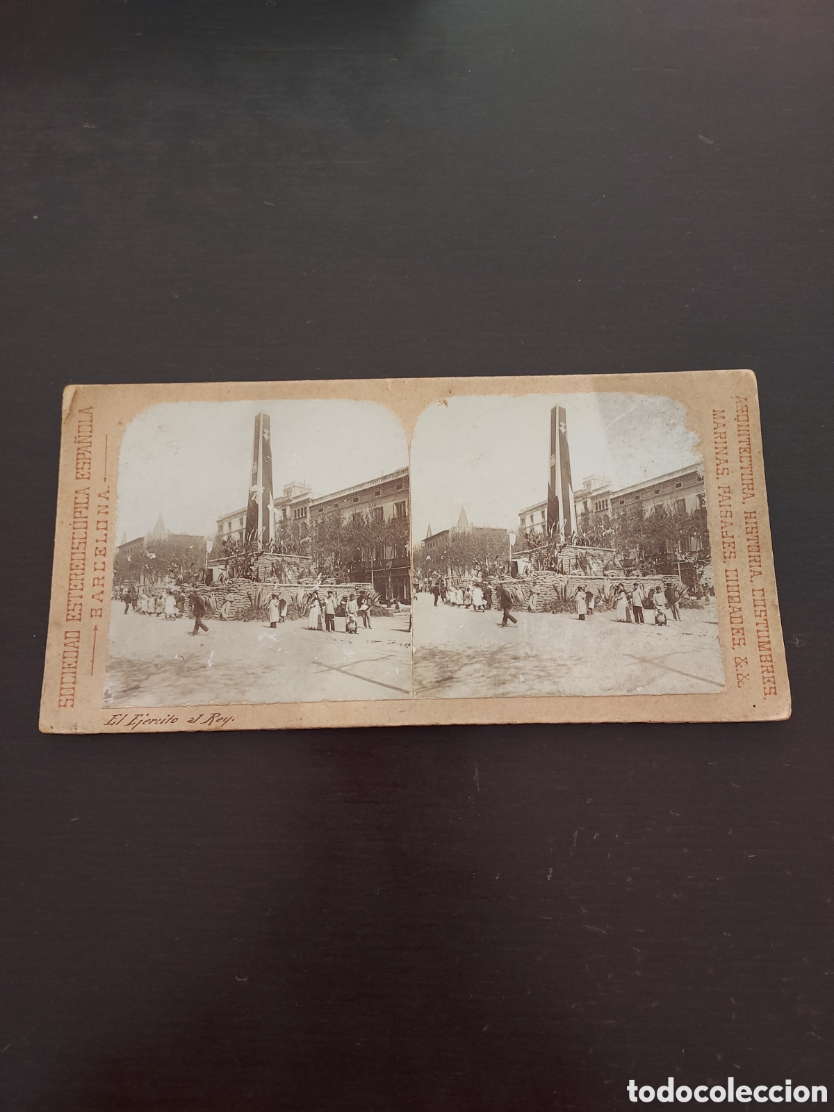 Fotograf&iacute;a antigua: Tarjeta estereosc&oacute;pica - El Ejercito al Rey