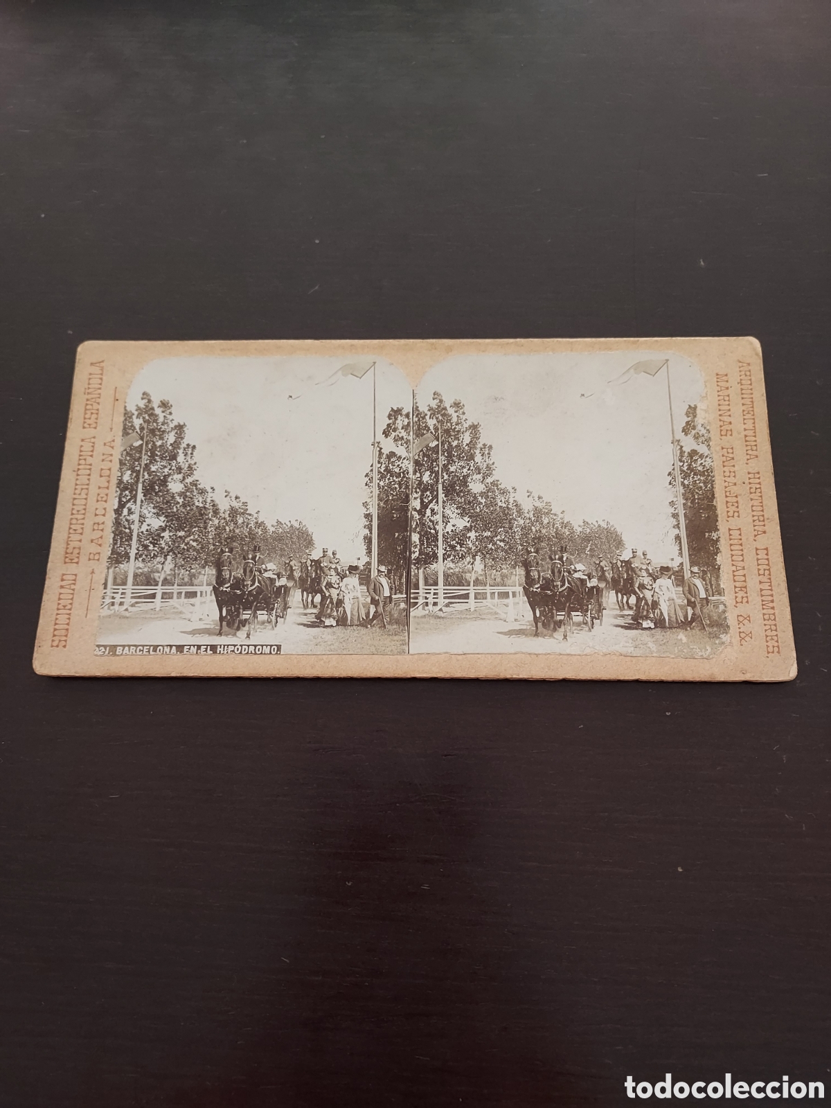 Fotograf&iacute;a antigua: Tarjeta Estereosc&oacute;pica - En el Hip&oacute;dromo Barcelona