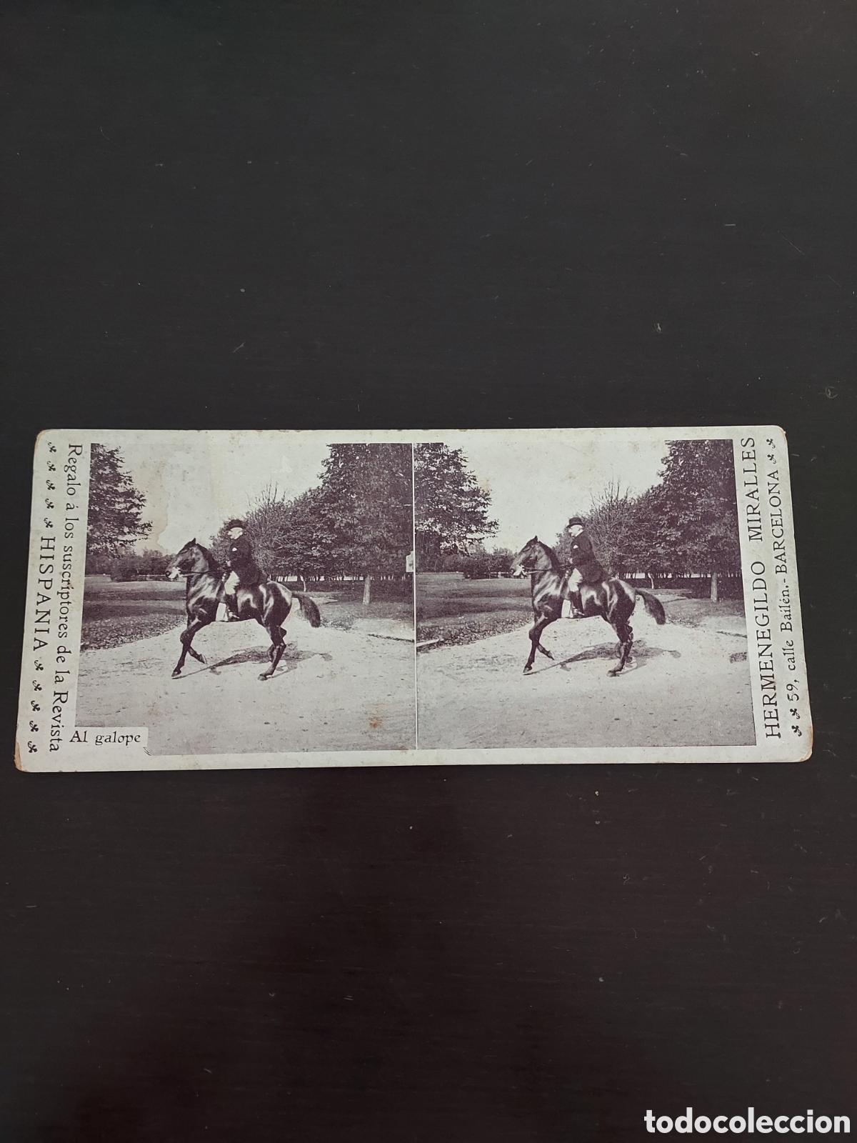 Fotograf&iacute;a antigua: Tarjeta estereosc&oacute;pica - Al galope