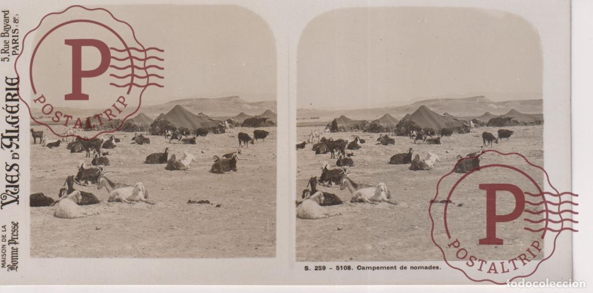 Fotograf&iacute;a antigua: VUES DALGERIE. ARGELIA. CAMPEMENT DE NOMADES. ESTEROSCOPICA ST&Eacute;R&Eacute;OSCOPIQUE STEREOSCOPIC +- 17.5X9CM