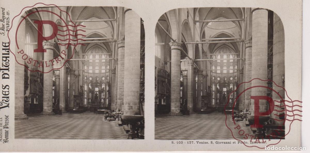 Antique Photography: VUES DITALIE. ITALIA. VENISE. S. GIOVANNI ET PAOLO. INTERIEUR. ESTEROSCOPICA ST&Eacute;R&Eacute;OSCOPIQUE STEREOS