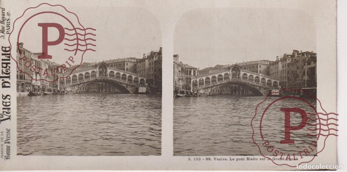 Antique Photography: VUES DITALIE. ITALIA. VENISE. PONT RIALTO SUR GRAND CANAL. ESTEROSCOPICA ST&Eacute;R&Eacute;OSCOPIQUE STEREOSCOPI