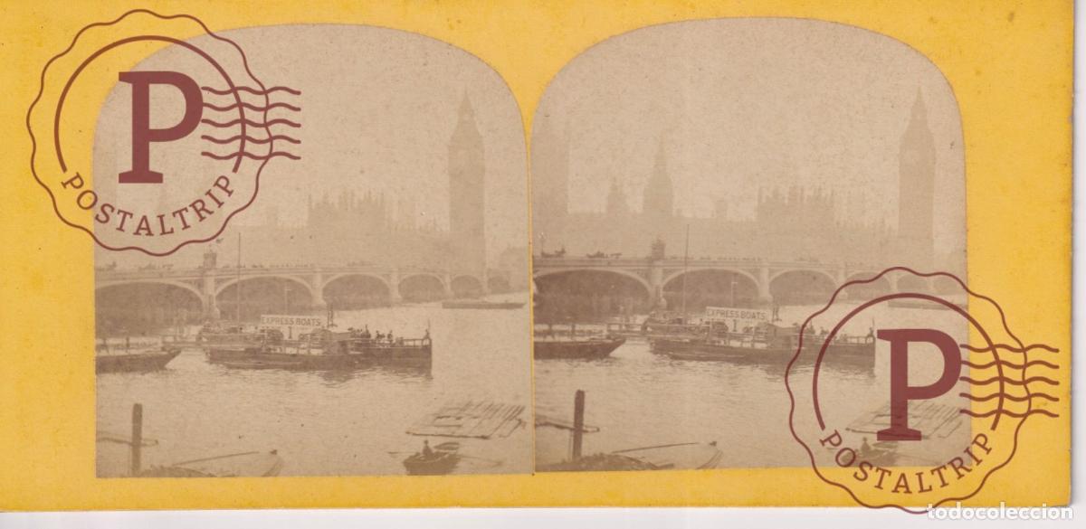 Antique Photography: UK. LONDON. INSTANTANEOUS. THE NEW WESTMINSTER BRIDGE. ESTEROSCOPICA ST&Eacute;R&Eacute;OSCOPIQUE STEREOSCOPIC +-