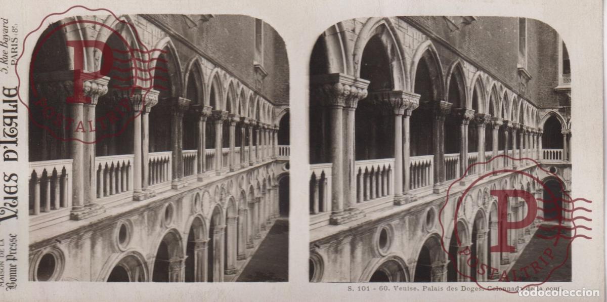 Antique Photography: VUES DITALIE. ITALIA. VENISE. PALAIS DES DOGES. COLOMNADE. ESTEROSCOPICA ST&Eacute;R&Eacute;OSCOPIQUE STEREOSCOPI