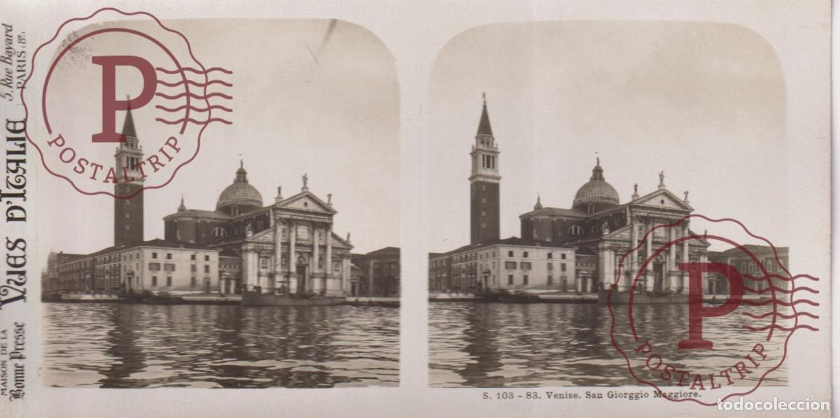 Antique Photography: VUES DITALIE ITALIA VENISE. SAN GEORGGIO MAGGIORE ESTEROSCOPICA ST&Eacute;R&Eacute;OSCOPIQUE STEREOSCOPIC +- 17.5