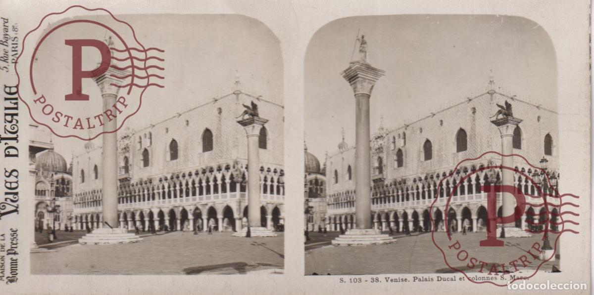 Antique Photography: VUES DITALIE ITALIA VENISE. PALAIS DUCAL COLNNES S. MARC. ESTEROSCOPICA ST&Eacute;R&Eacute;OSCOPIQUE STEREOSCOPIC