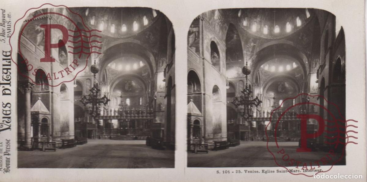 Antique Photography: VUES DITALIE ITALIA VENISE. EGLISE SAINT MARC. INTERIEUR. ESTEROSCOPICA ST&Eacute;R&Eacute;OSCOPIQUE STEREOSCOPIC