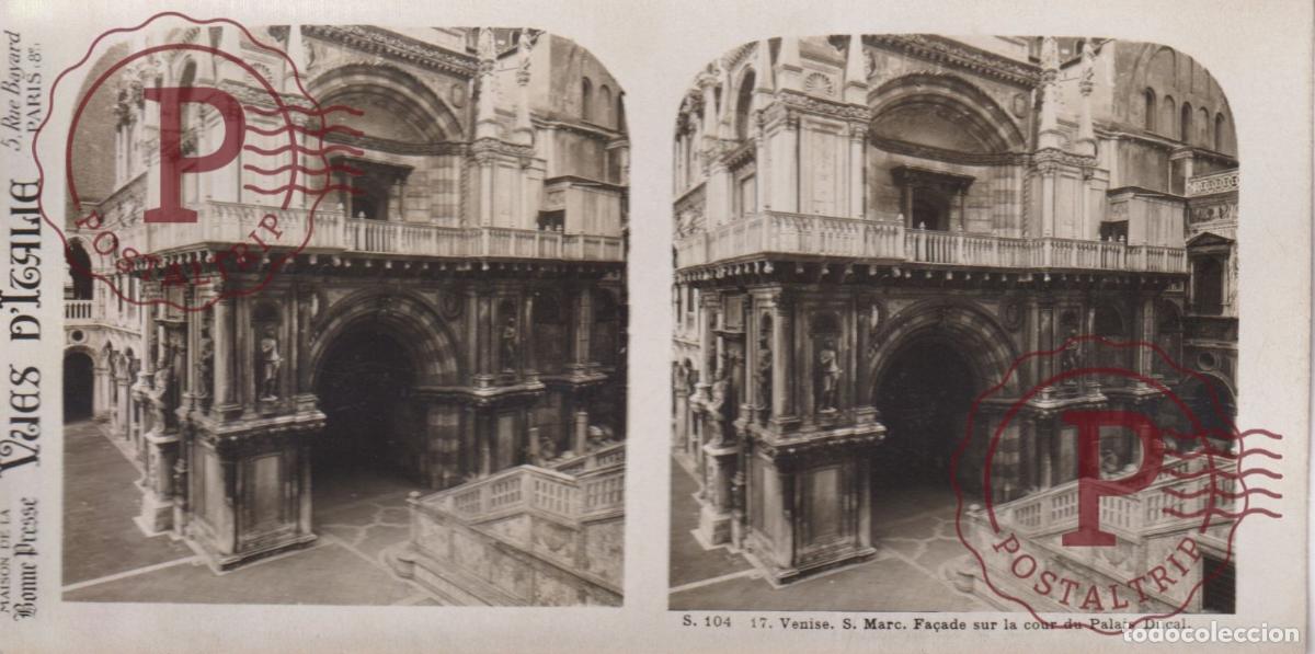 Antique Photography: VUES DITALIE ITALIA VENISE. FA&Ccedil;ADE SUR LA COUR PALAIS DUCAL. ESTEROSCOPICA ST&Eacute;R&Eacute;OSCOPIQUE STEREOSCO