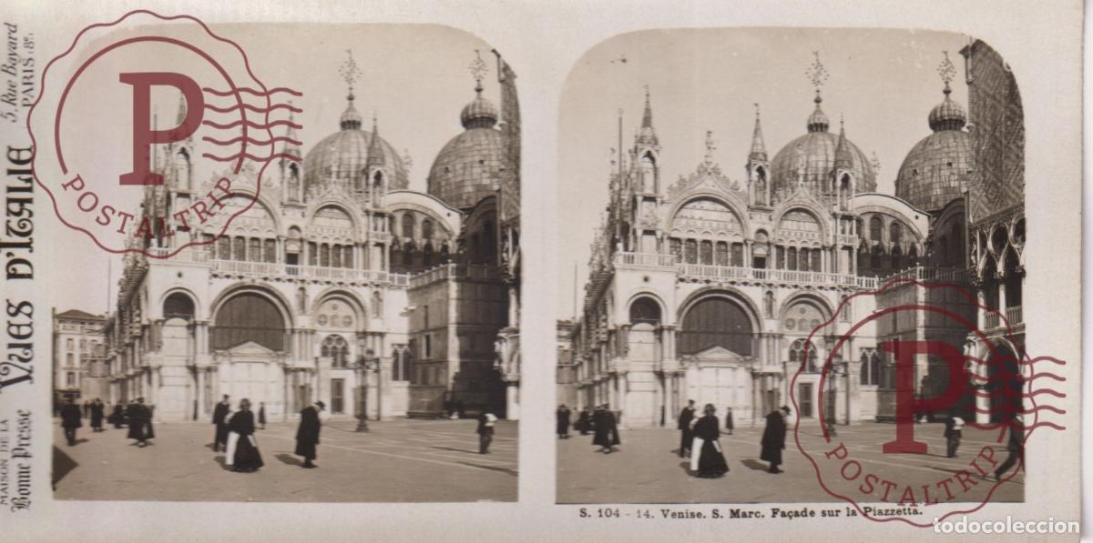 Antique Photography: VUES DITALIE ITALIA VENISE. SAN MARC. FA&Ccedil;ADE SUR LA PIAZZETTA. ESTEROSCOPICA ST&Eacute;R&Eacute;OSCOPIQUE STEREOS