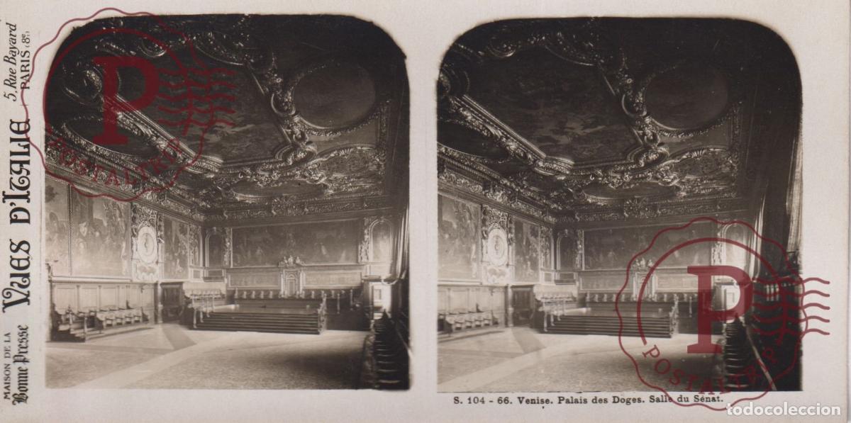 Antique Photography: VUES DITALIE. ITALIA. VENISE. PALAIS DES DOGES. SALLE DE SENAT. ESTEROSCOPICA ST&Eacute;R&Eacute;OSCOPIQUE STEREO