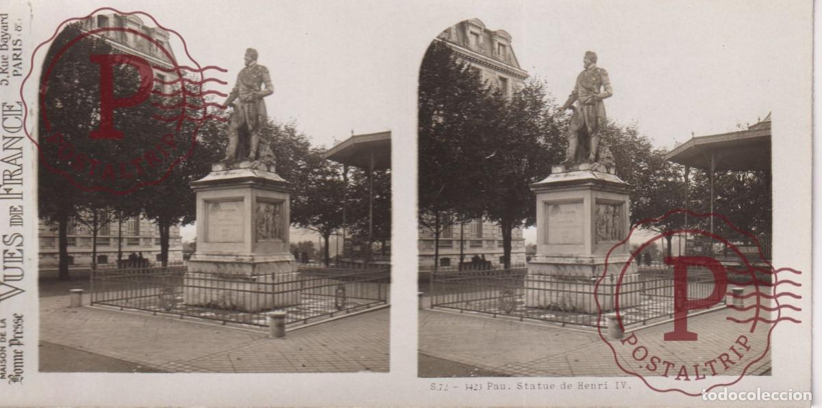 Fotografia antiga: VUES DE FRANCE. PAU STATUE DE HENRI IV. ESTEROSCOPICA ST&Eacute;R&Eacute;OSCOPIQUE STEREOSCOPIC +- 17.5X9CM