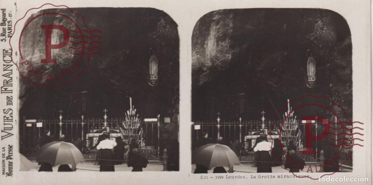 Fotografia antiga: VUES DE FRANCE. LOURDES. LA GROTTE MIRACULEUSE. ESTEROSCOPICA ST&Eacute;R&Eacute;OSCOPIQUE STEREOSCOPIC +- 17.5X9C