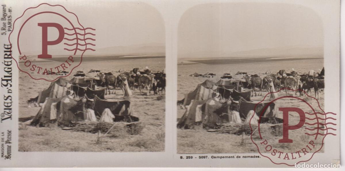 Fotograf&iacute;a antigua: VUES DALGERIE. ARGELIA. BISKRA. CAMPEMENT DE NOMADES. ESTEROSCOPICA ST&Eacute;R&Eacute;OSCOPIQUE STEREOSCOPIC +-
