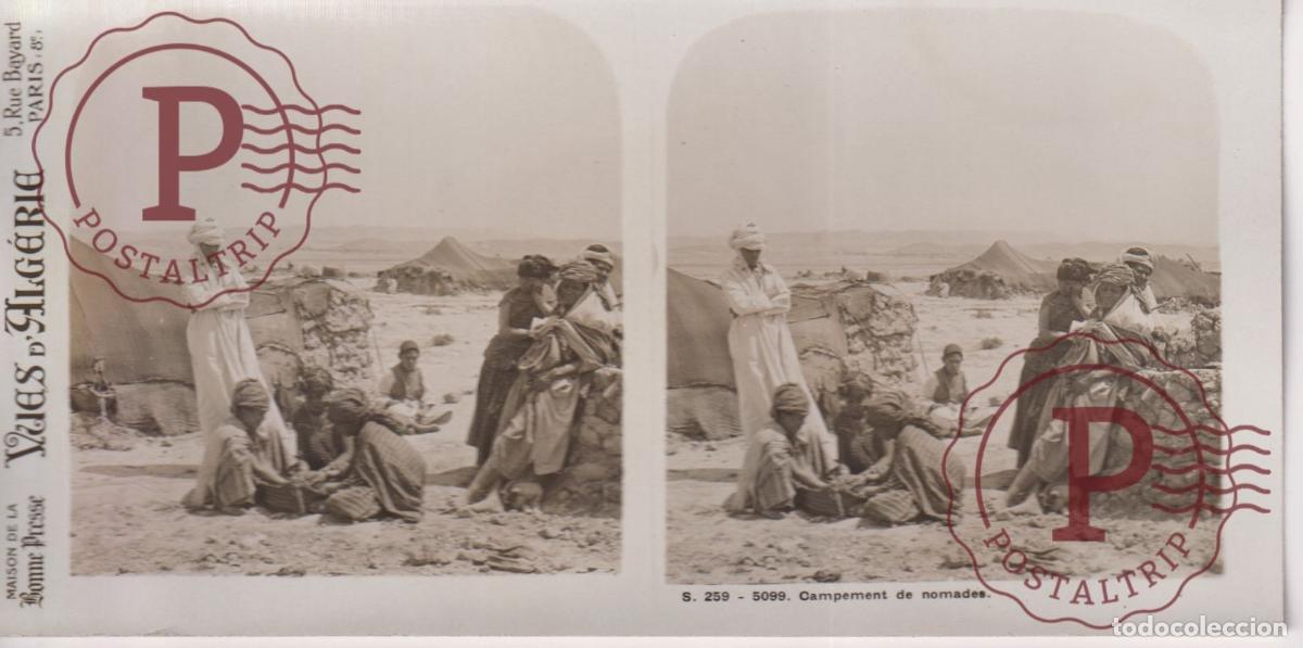 Fotograf&iacute;a antigua: VUES DALGERIE. ARGELIA. CAMPEMENT DE NOMADES. ESTEROSCOPICA ST&Eacute;R&Eacute;OSCOPIQUE STEREOSCOPIC +- 17.5X9CM