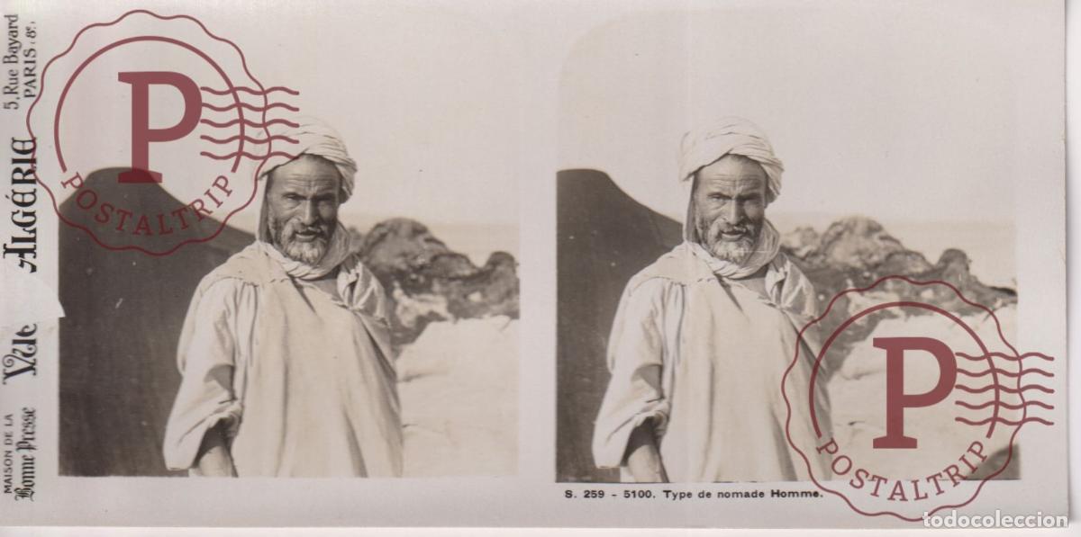 Fotograf&iacute;a antigua: VUES DALGERIE. ARGELIA. TYPE DE NOMADE HOMME. ESTEROSCOPICA ST&Eacute;R&Eacute;OSCOPIQUE STEREOSCOPIC +- 17.5X9CM