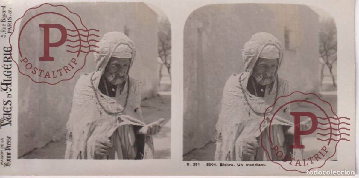 Fotograf&iacute;a antigua: VUES DALGERIE. ARGELIA. BISKRA. UN MENDIANT. ESTEROSCOPICA ST&Eacute;R&Eacute;OSCOPIQUE STEREOSCOPIC +- 17.5X9CM