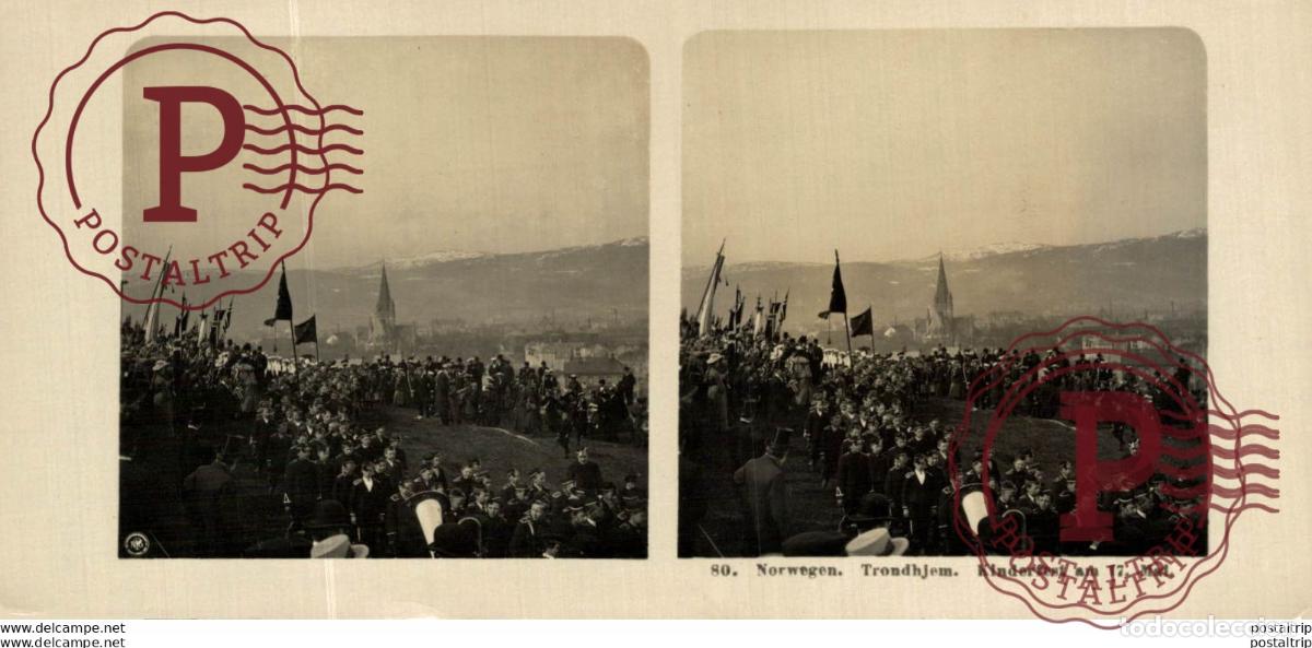 Fotograf&iacute;a antigua: NORUEGA. NORWEJE. TRONDHJEM. KINDERFEST AM 17. MAI. ESTEREOSCOPICA - ST&Eacute;R&Eacute;OSCOPIQUE - STEREOSCOPIC