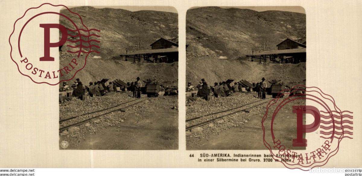 Fotograf&iacute;a antigua: SUD AMERIKA INDIANERINNEN BEIM ERSCHELDEN IN EINER SILBERMINE BEI ORURO. ESTEREOSCOPICA - ST&Eacute;R&Eacute;OSCOP