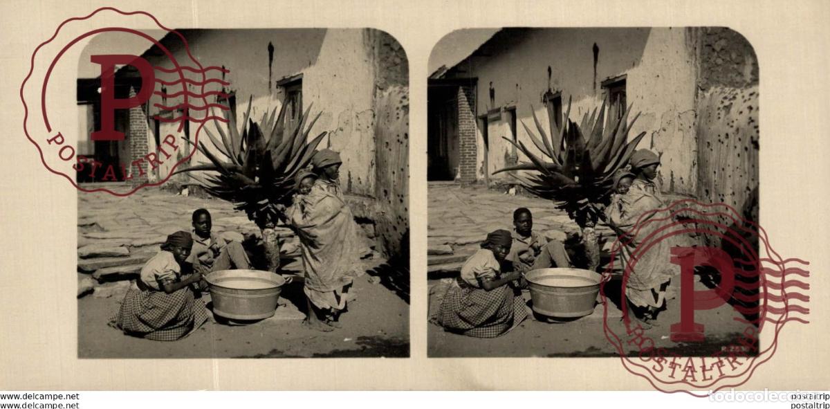 Fotograf&iacute;a antigua: SUD WEST AFRIKA. HOTTENTOTTENFRAUEN BEI DER WASCHE IN REHOBOT. ESTEREOSCOPICA - ST&Eacute;R&Eacute;OSCOPIQUE - STE